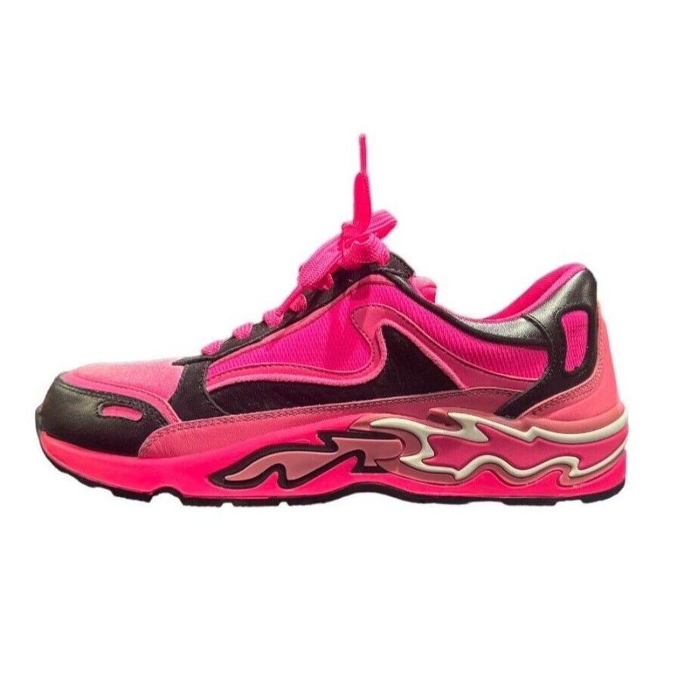 Sandro Flame Leather And Mesh Trainers Rose Fluo Hot Pink EU37 W7 M5.5 New W Box